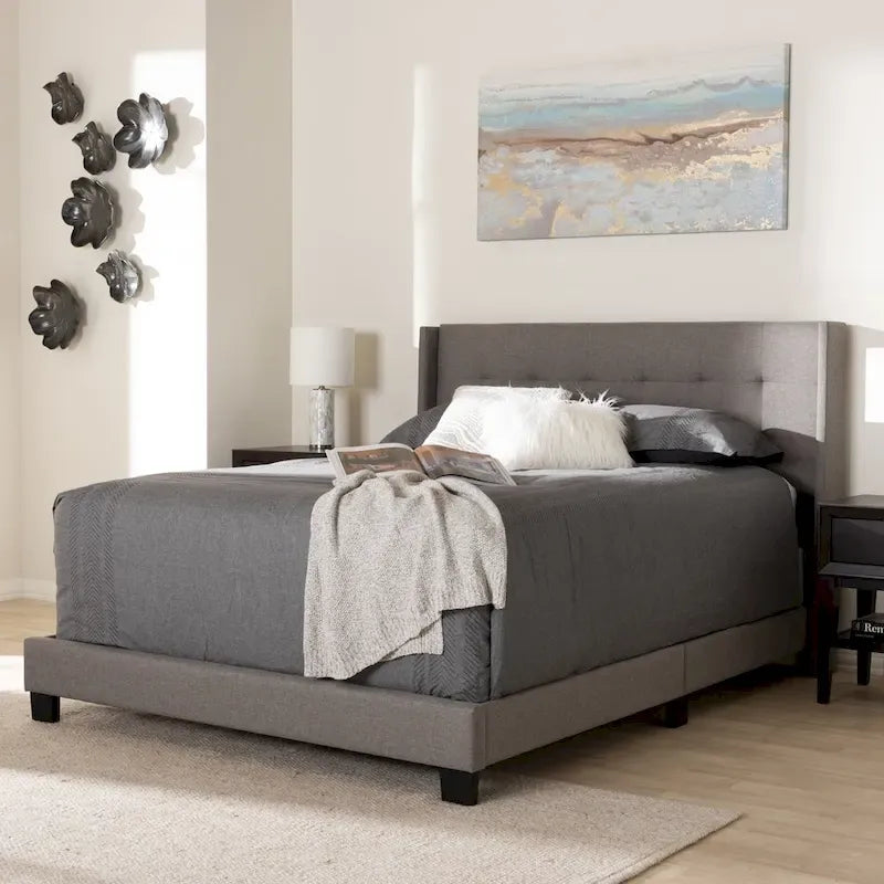 Contemporary Tufted Fabric Bed by