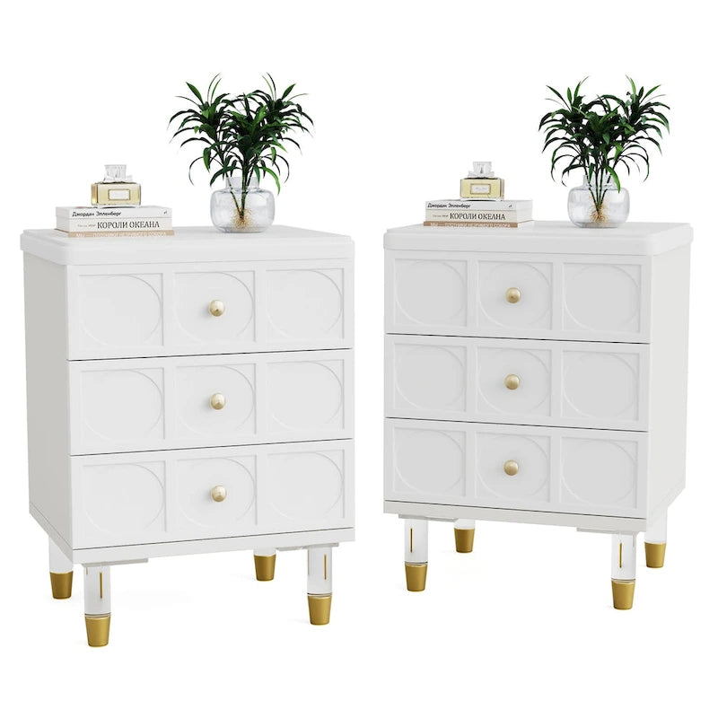 Nightstand Bedside Table with 3 Drawers, Bedroom Tall Night Stands Sofa End Table with Storage for Bedroom, Living Room