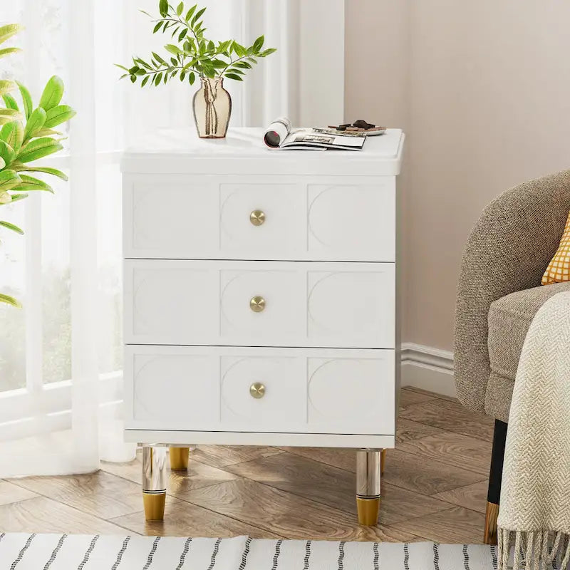 Nightstand Bedside Table with 3 Drawers, Bedroom Tall Night Stands Sofa End Table with Storage for Bedroom, Living Room