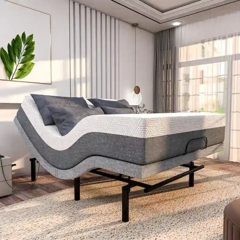 Zero Gravity Adjustable Bed Frame with 12 Memory Foam Mattress, Dual Massage, USB, Under Bed Light, Remote, App Control