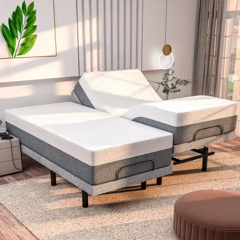 Zero Gravity Adjustable Bed Frame with 12 Memory Foam Mattress, Dual Massage, USB, Under Bed Light, Remote, App Control