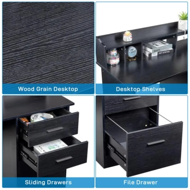 Three-drawers Wood Grain Particleboard Computer Desk