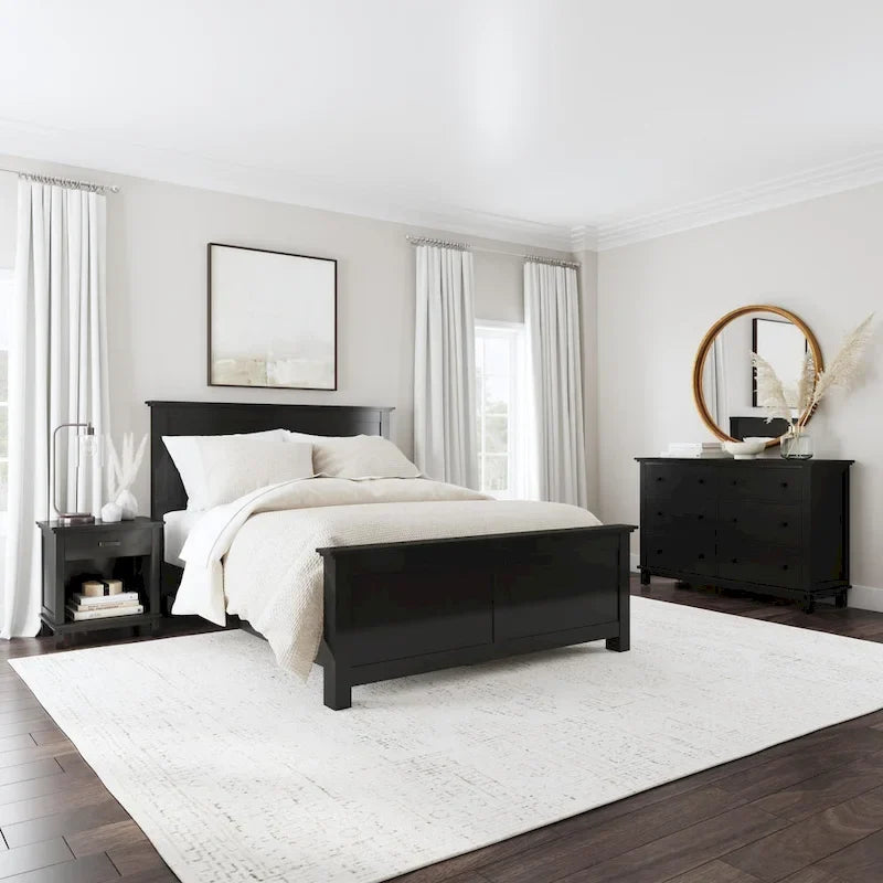 Oak Park Black Wood Queen Bed, Nightstand and Dresser by 