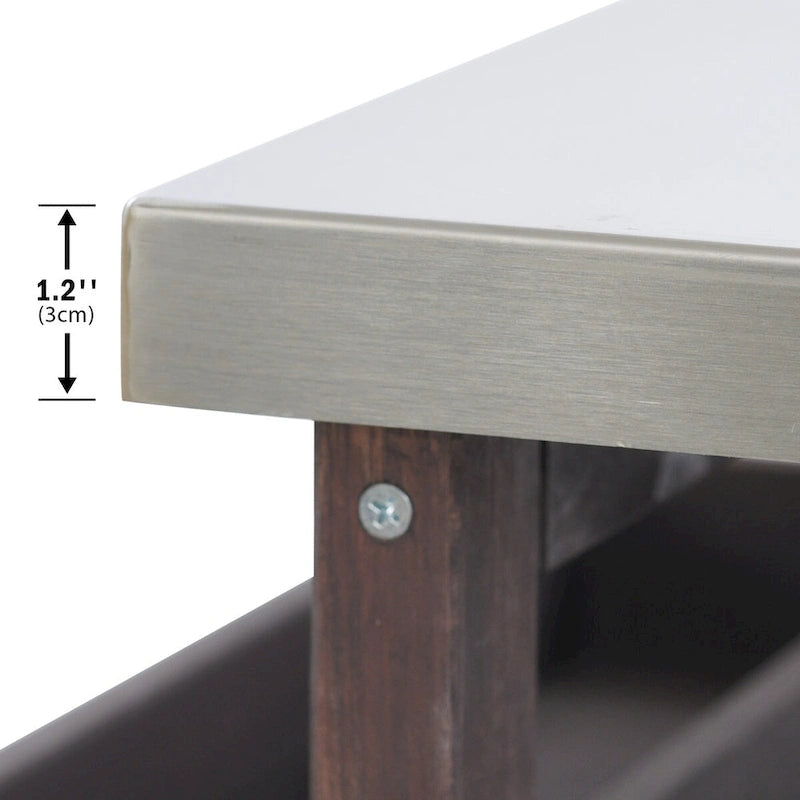 Outdoor Kitchen Island,Rolling Bar Cart & Storage Cabinet,Farmhouse Solid Wood Outdoor Grill Table with Stainless Steel Top