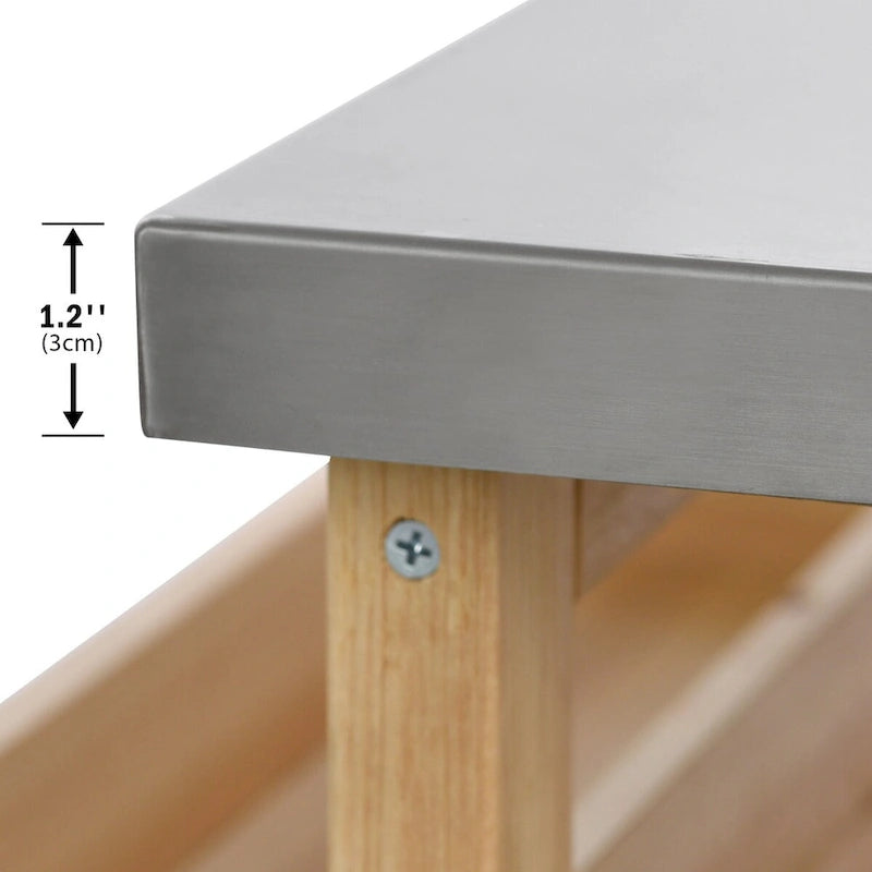 Outdoor Kitchen Island,Rolling Bar Cart & Storage Cabinet,Farmhouse Solid Wood Outdoor Grill Table with Stainless Steel Top