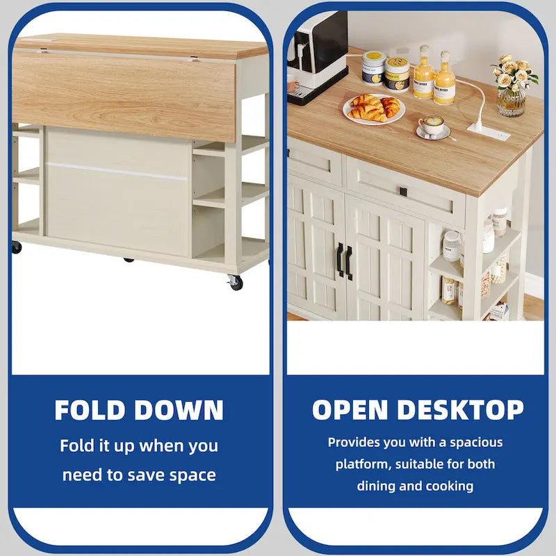 Moasis Rolling Kitchen Island with Storage & Drawers