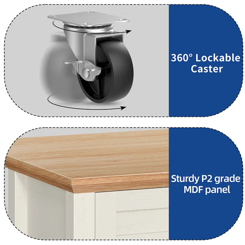 Moasis Rolling Kitchen Island with Storage & Drawers