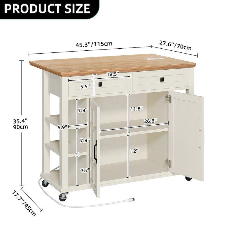 Moasis Rolling Kitchen Island with Storage & Drawers
