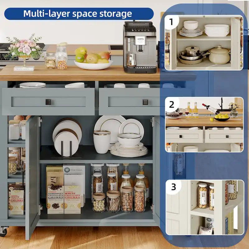 Moasis Rolling Kitchen Island with Storage & Drawers
