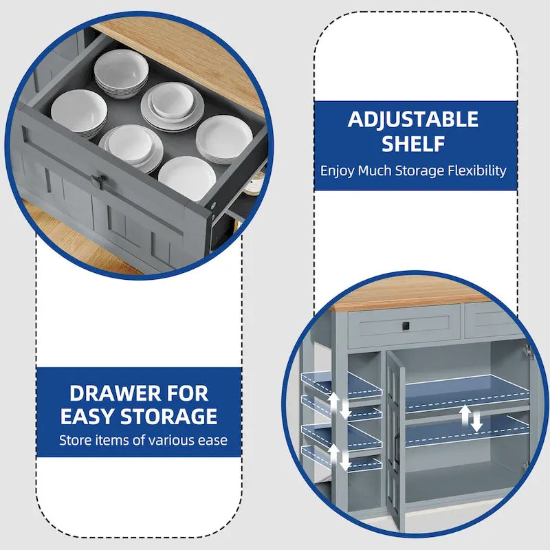 Moasis Rolling Kitchen Island with Storage & Drawers