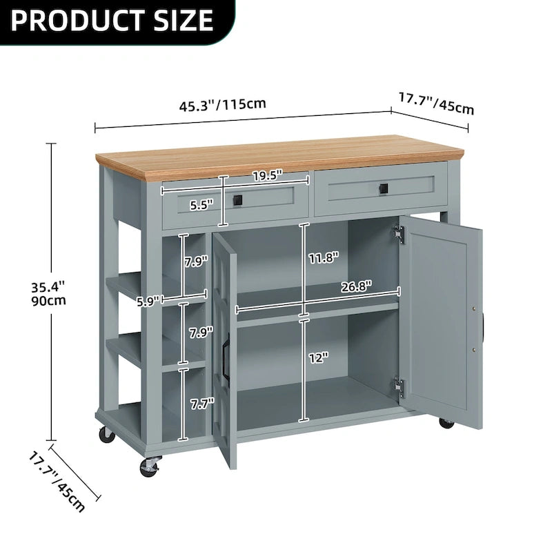 Moasis Rolling Kitchen Island with Storage & Drawers