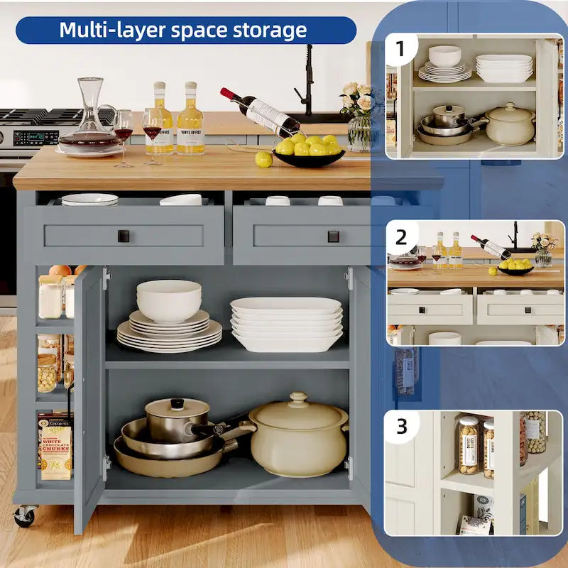 Moasis Rolling Kitchen Island with Storage & Drawers