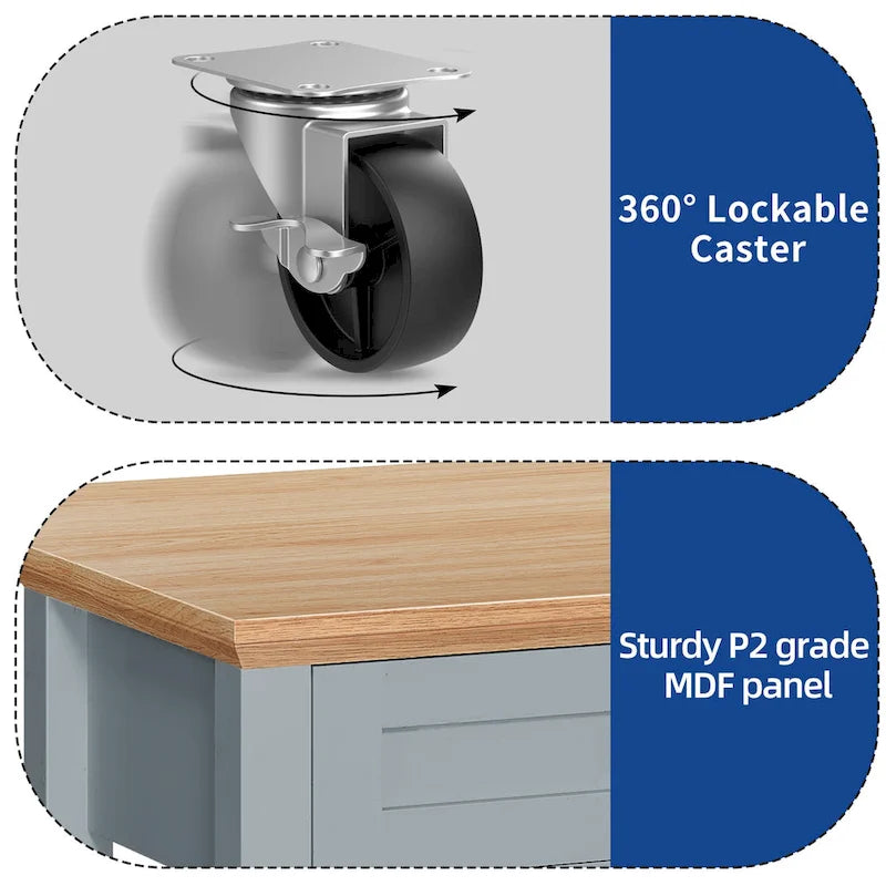 Moasis Rolling Kitchen Island with Storage & Drawers