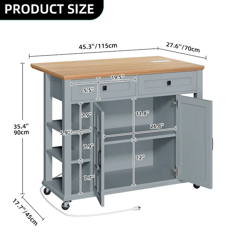 Moasis Rolling Kitchen Island with Storage & Drawers