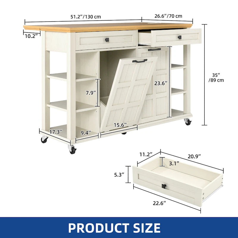 Moasis Rolling Kitchen Island with Storage & Drawers