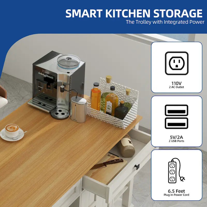 Moasis Rolling Kitchen Island with Storage & Drawers