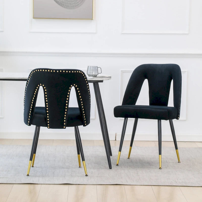Set of 2 Modern & Contemporary Upholstered Dining Chairs with Nailheads and Metal Legs