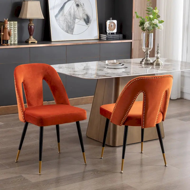 Set of 2 Modern & Contemporary Upholstered Dining Chairs with Nailheads and Metal Legs