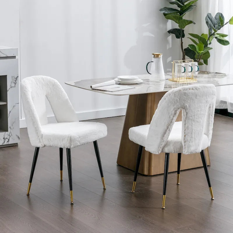 Set of 2 Modern & Contemporary Upholstered Dining Chairs with Nailheads and Metal Legs