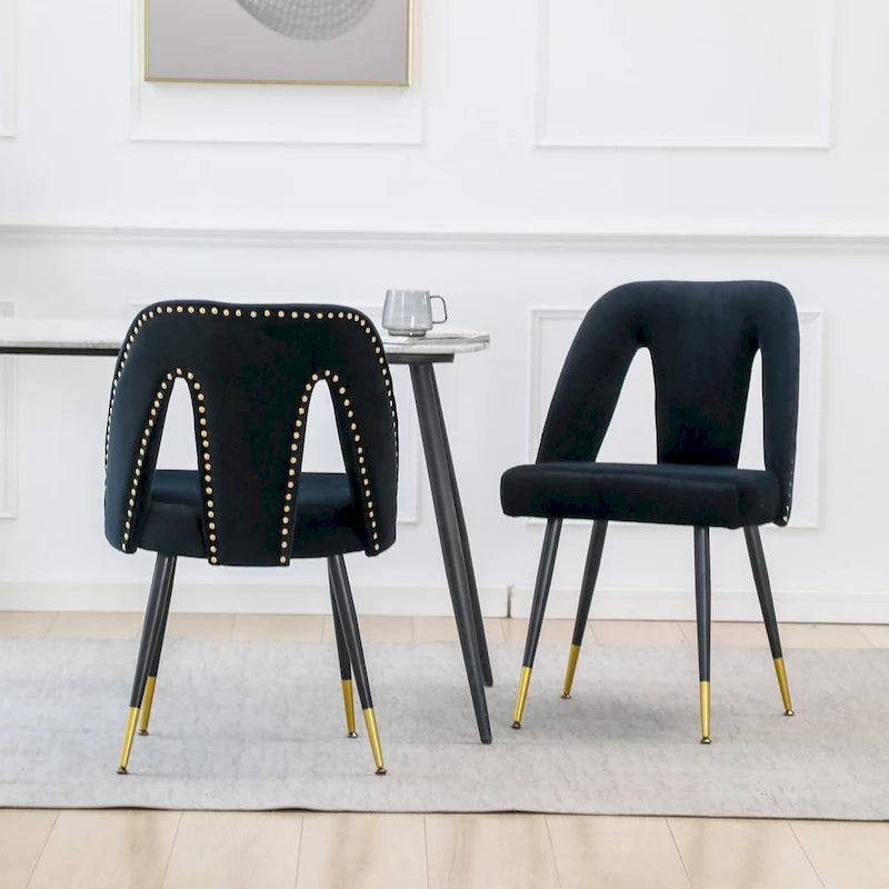 Set of 2 Modern & Contemporary Upholstered Dining Chairs with Nailheads and Metal Legs