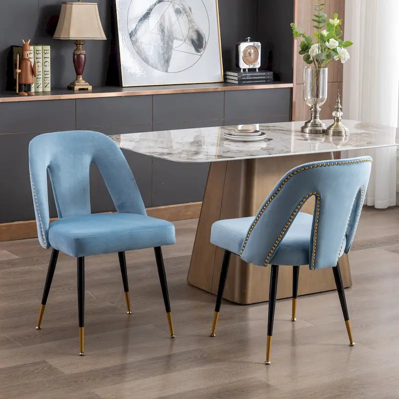 Set of 2 Modern & Contemporary Upholstered Dining Chairs with Nailheads and Metal Legs