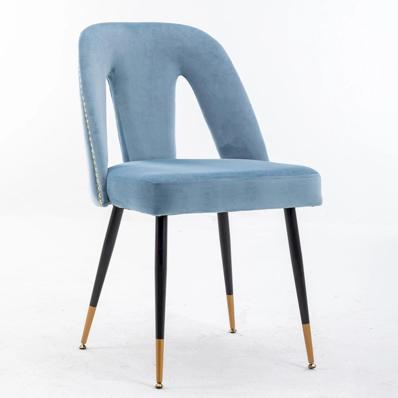 Set of 2 Modern & Contemporary Upholstered Dining Chairs with Nailheads and Metal Legs