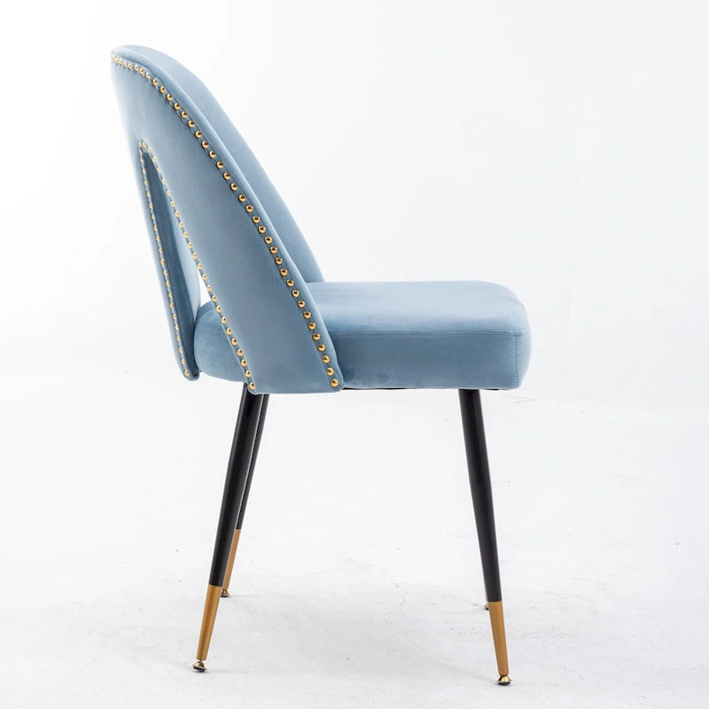 Set of 2 Modern & Contemporary Upholstered Dining Chairs with Nailheads and Metal Legs