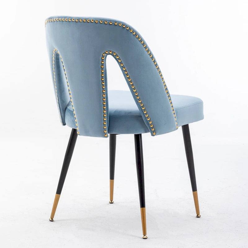 Set of 2 Modern & Contemporary Upholstered Dining Chairs with Nailheads and Metal Legs