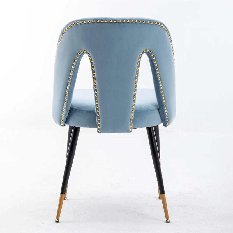 Set of 2 Modern & Contemporary Upholstered Dining Chairs with Nailheads and Metal Legs