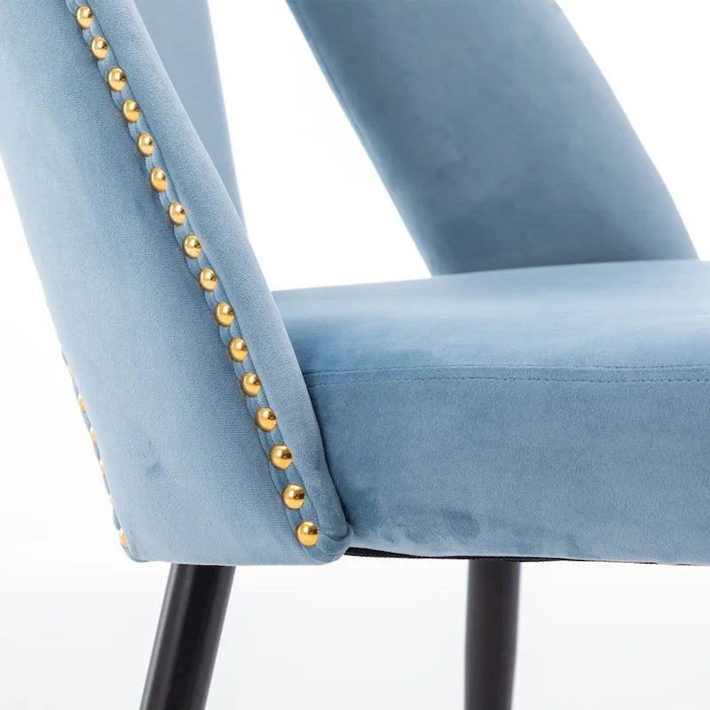 Set of 2 Modern & Contemporary Upholstered Dining Chairs with Nailheads and Metal Legs