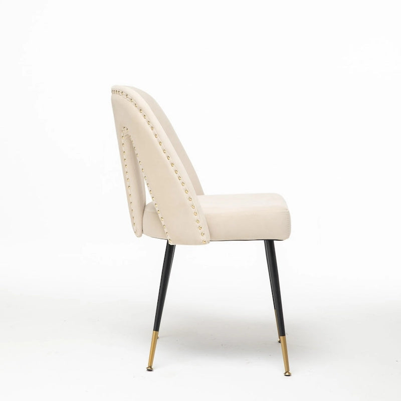 Set of 2 Modern & Contemporary Upholstered Dining Chairs with Nailheads and Metal Legs