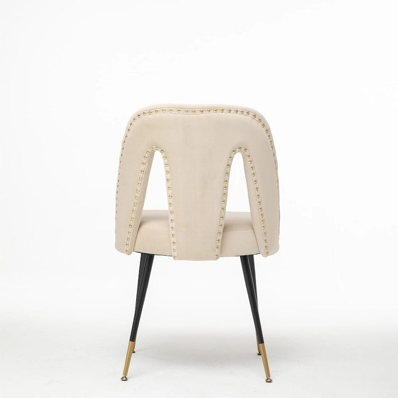 Set of 2 Modern & Contemporary Upholstered Dining Chairs with Nailheads and Metal Legs