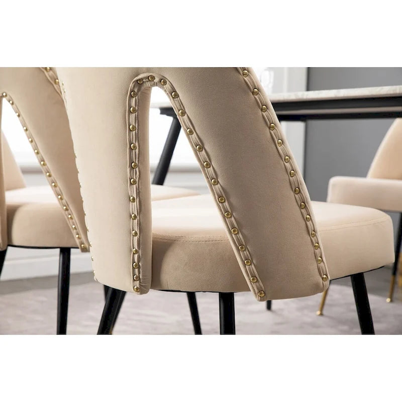 Set of 2 Modern & Contemporary Upholstered Dining Chairs with Nailheads and Metal Legs
