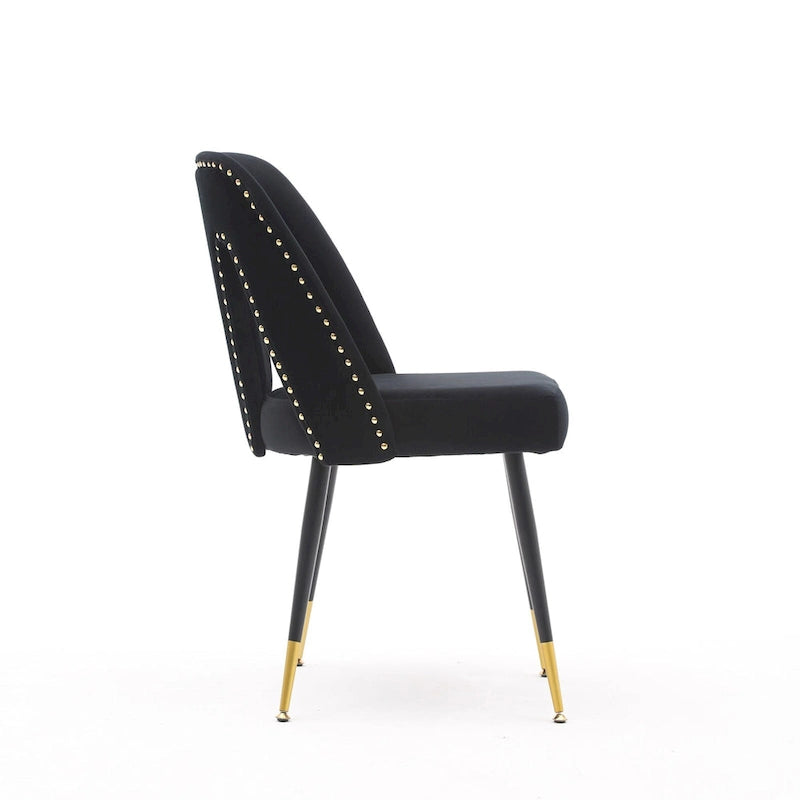 Set of 2 Modern & Contemporary Upholstered Dining Chairs with Nailheads and Metal Legs