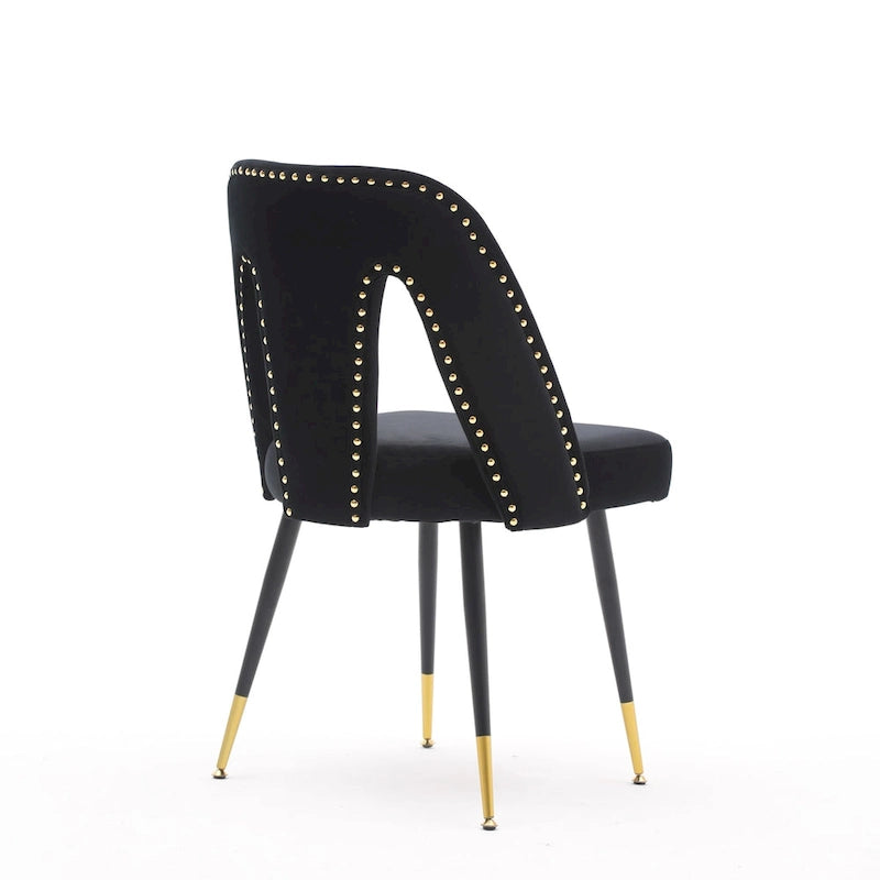 Set of 2 Modern & Contemporary Upholstered Dining Chairs with Nailheads and Metal Legs