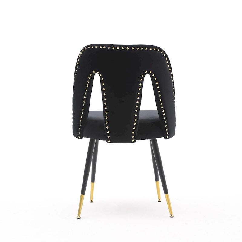 Set of 2 Modern & Contemporary Upholstered Dining Chairs with Nailheads and Metal Legs