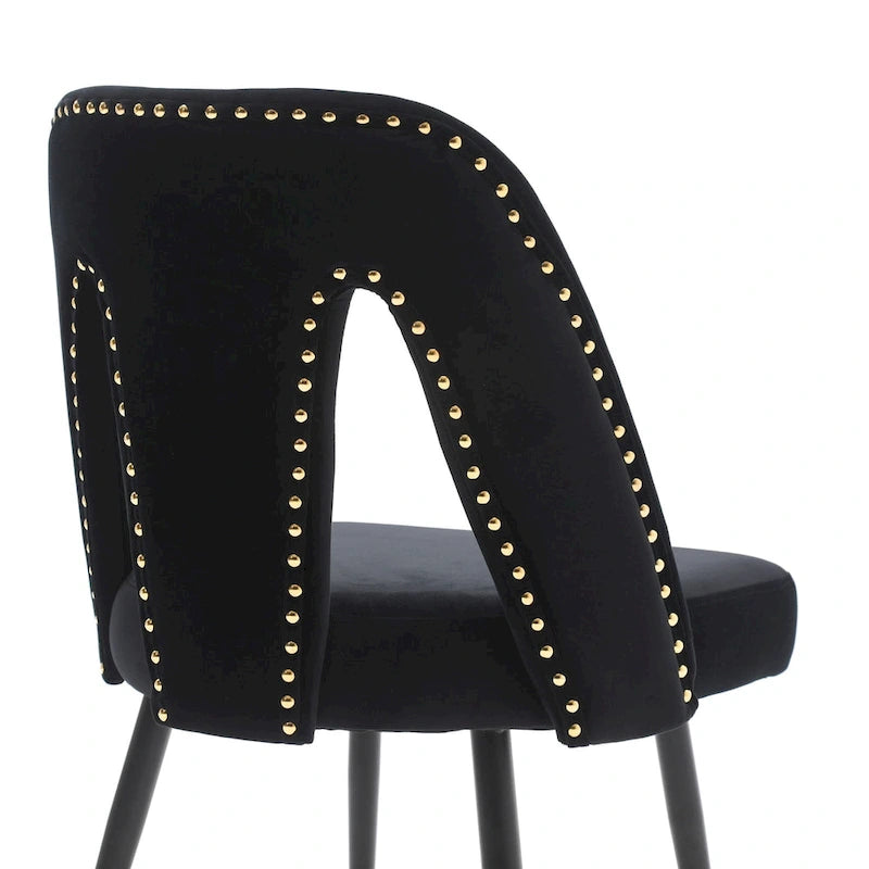 Set of 2 Modern & Contemporary Upholstered Dining Chairs with Nailheads and Metal Legs