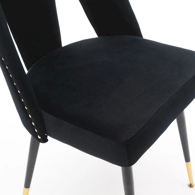 Set of 2 Modern & Contemporary Upholstered Dining Chairs with Nailheads and Metal Legs