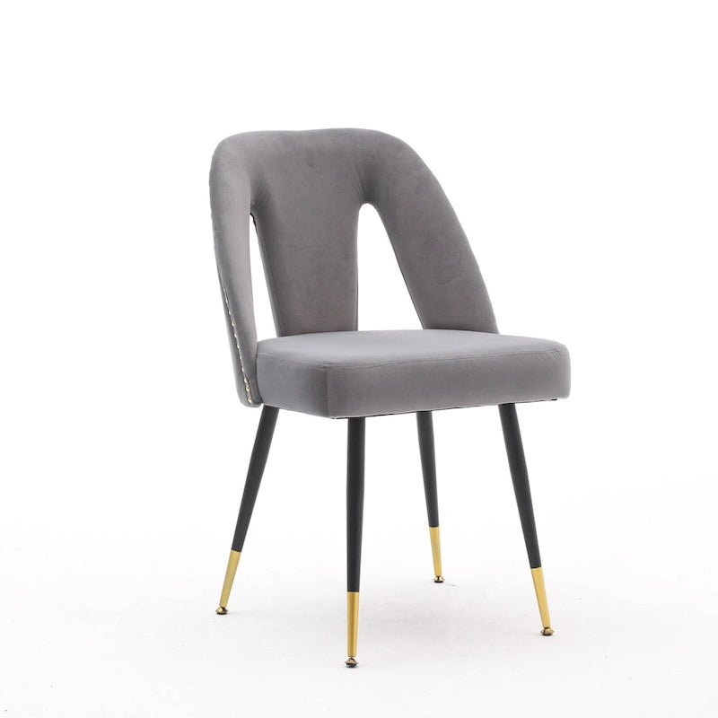 Set of 2 Modern & Contemporary Upholstered Dining Chairs with Nailheads and Metal Legs