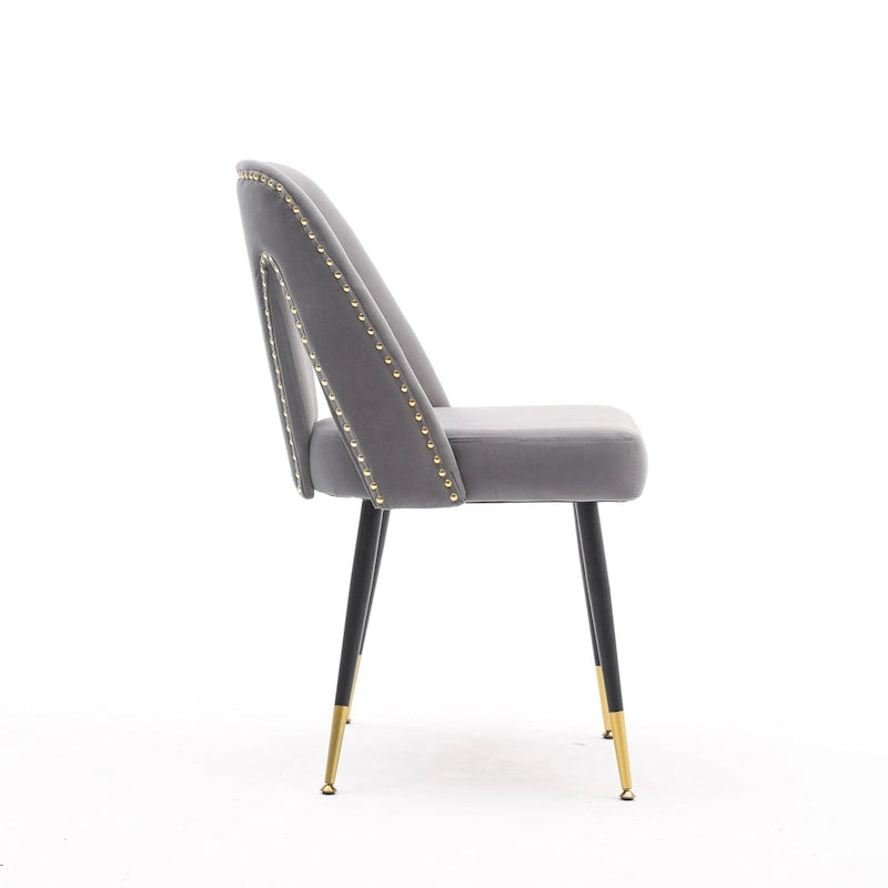 Set of 2 Modern & Contemporary Upholstered Dining Chairs with Nailheads and Metal Legs
