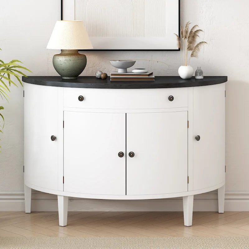 Curved Design Storage Cabinet with Adjustable Shelves and Drawer