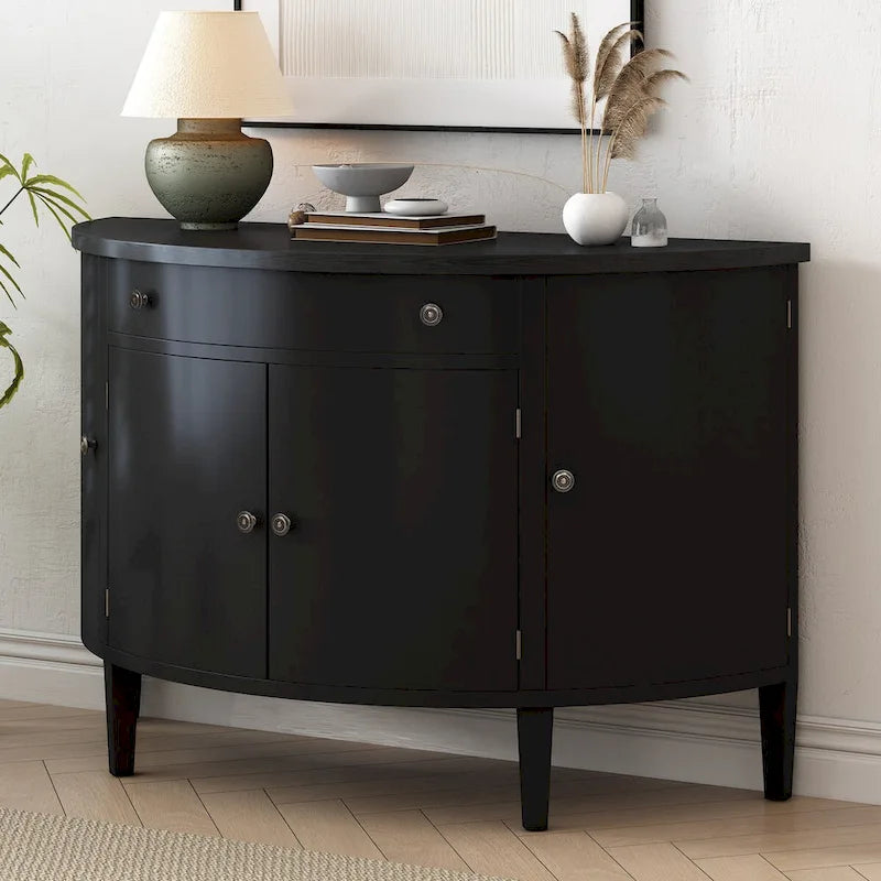 Curved Design Storage Cabinet with Adjustable Shelves and Drawer