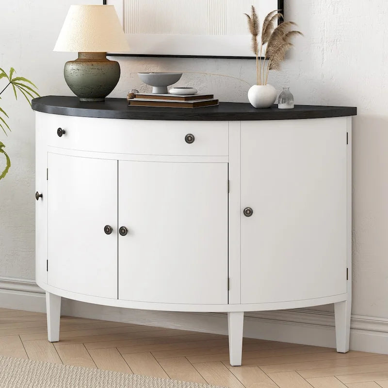 Curved Design Storage Cabinet with Adjustable Shelves and Drawer