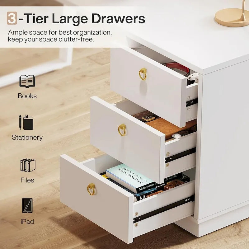 White Computer Desk with Drawers, 55 Inches Modern Study Writing Table for Home Office