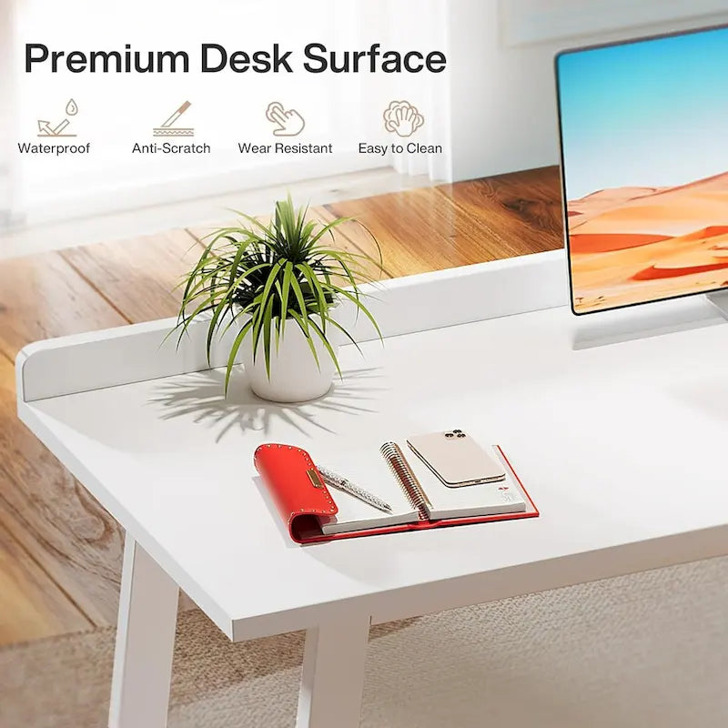 White Computer Desk with Drawers, 55 Inches Modern Study Writing Table for Home Office