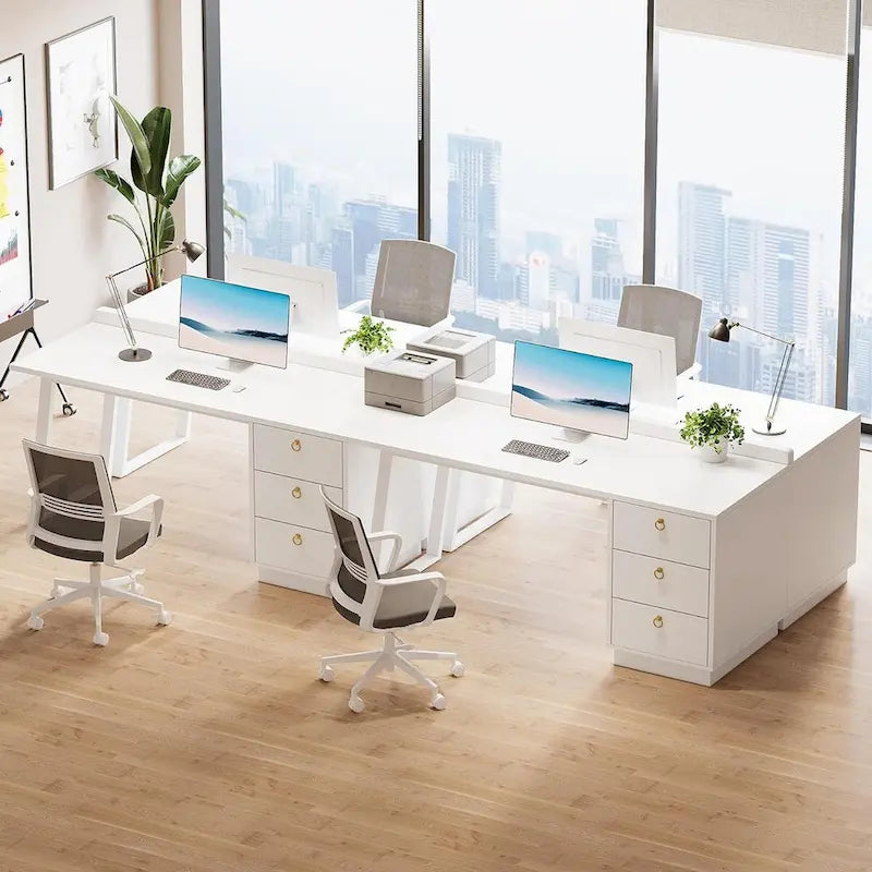 White Computer Desk with Drawers, 55 Inches Modern Study Writing Table for Home Office