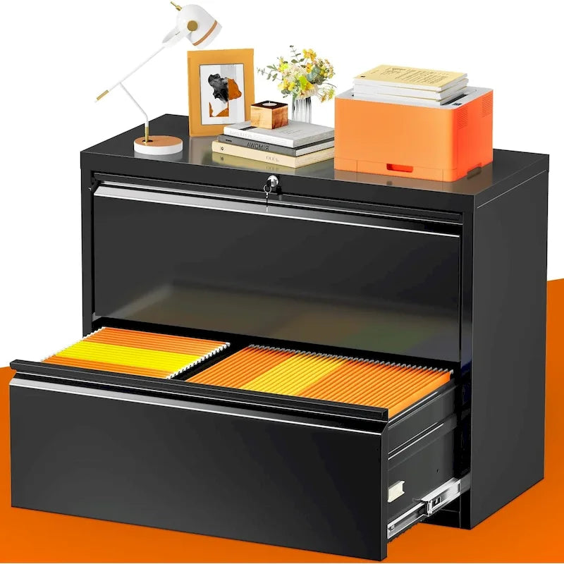 2 Drawer Metal Lateral Filing Cabinet with Lock