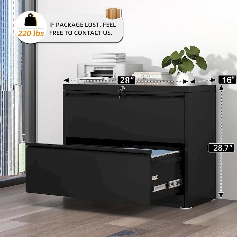 2 Drawer Metal Lateral Filing Cabinet with Lock