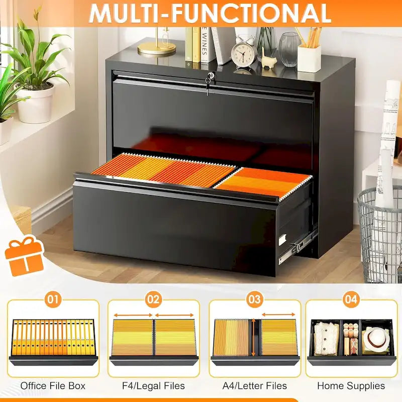 2 Drawer Metal Lateral Filing Cabinet with Lock