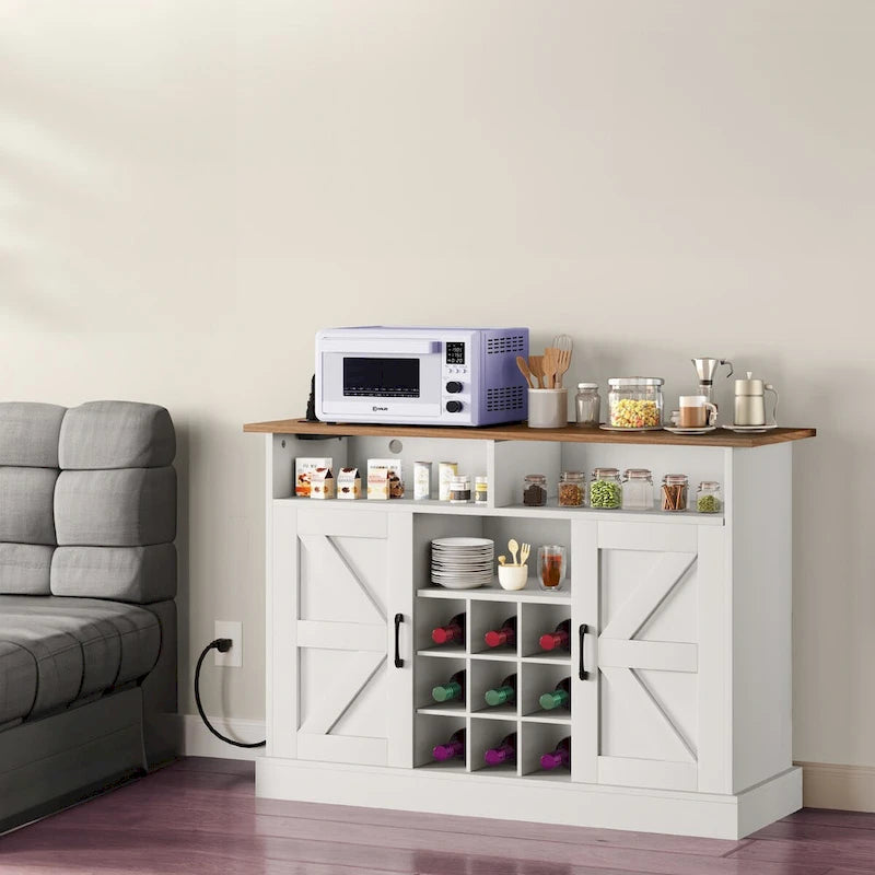 Moasis 47Farmhouse Coffee Bar Cabinet with Floating Shelf - 15.75D x 47.24W x 33.86H